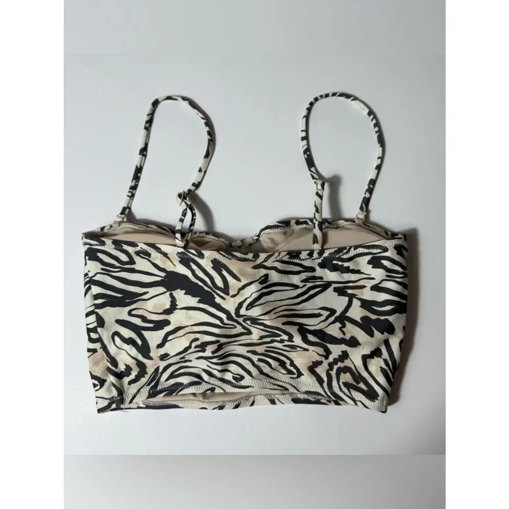 Aerie NWOT Scoop Bikini Top Size S Neutral Animal Print Cutout Swim